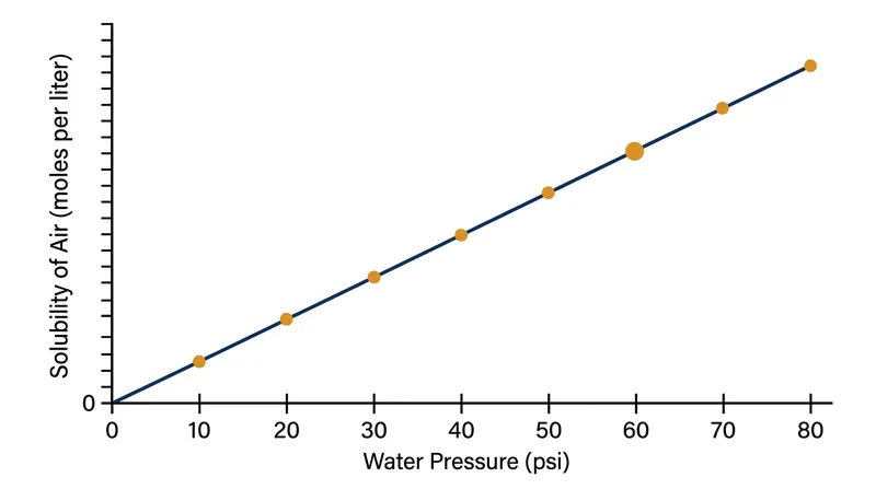Henry's Law dictates that as the static pressure in a plumbing system increases, the water's capacity to dissolve trapped air increases proportionally.