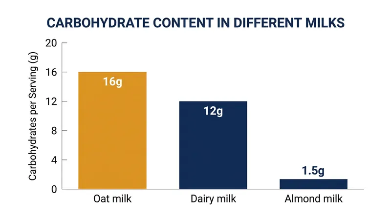 Even unsweetened oat milk contains significantly more carbohydrates per serving than other plant-based alternatives.