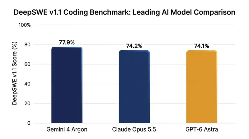 Gemini 4 Argon outperformed rival models on the DeepSWE v1.1 long-horizon coding benchmark.