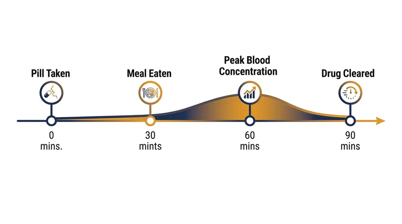 The optimal 30-to-60-minute delay ensures peak drug concentration meets peak acid secretion.