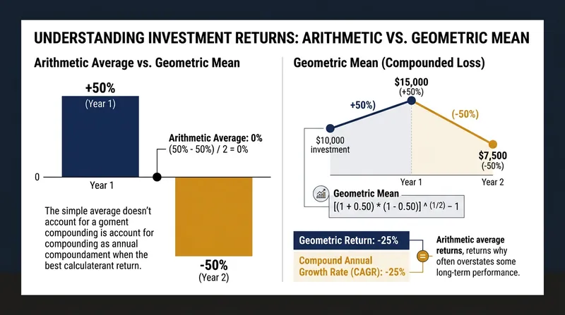 A 50 percent gain followed by a 50 percent loss yields a zero percent average, but destroys 25 percent of the capital base.