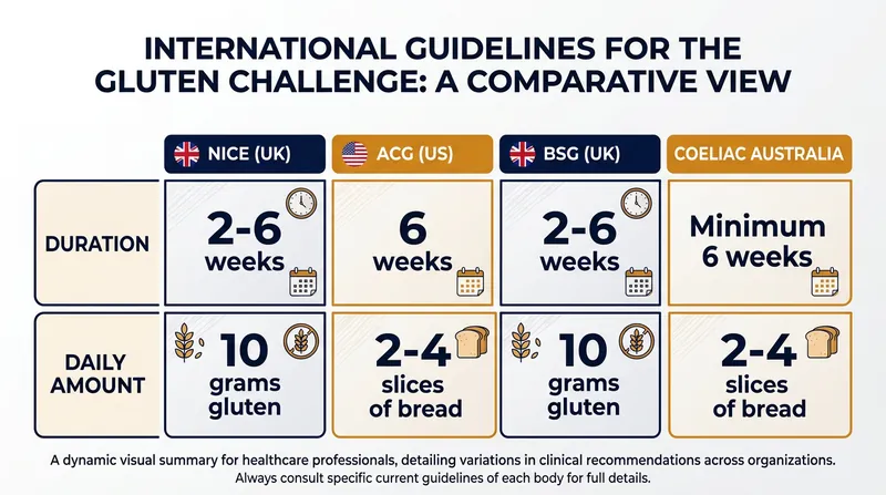 While specific dosages vary, international health authorities universally require sustained daily gluten exposure prior to testing.