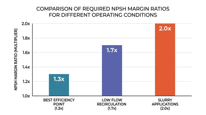 Recommended NPSH margin ratios vary significantly based on the pump's operating region and fluid type.
