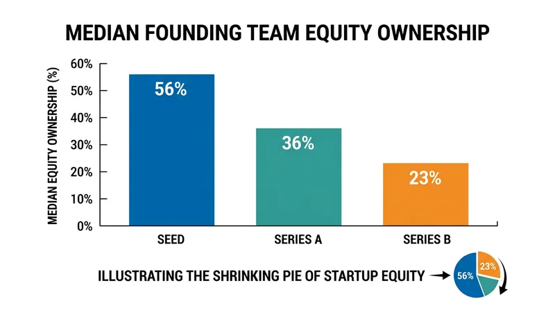 Venture dilution shrinks the founding team's ownership stake significantly by Series A.