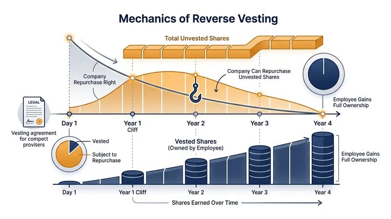 The company's repurchase right acts as a hook that gradually releases over the vesting schedule.