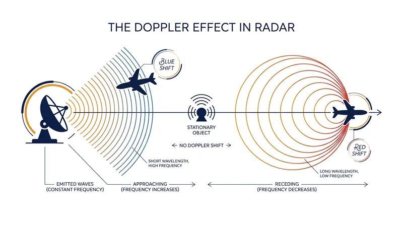 Pulse-Doppler radars measure the frequency shift of returning waves to calculate a target's speed.