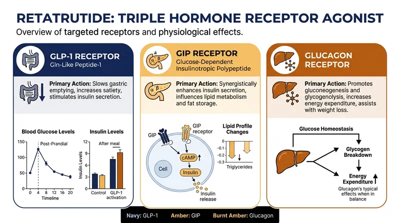 The triple-agonist mechanism combines appetite suppression with increased resting energy expenditure.