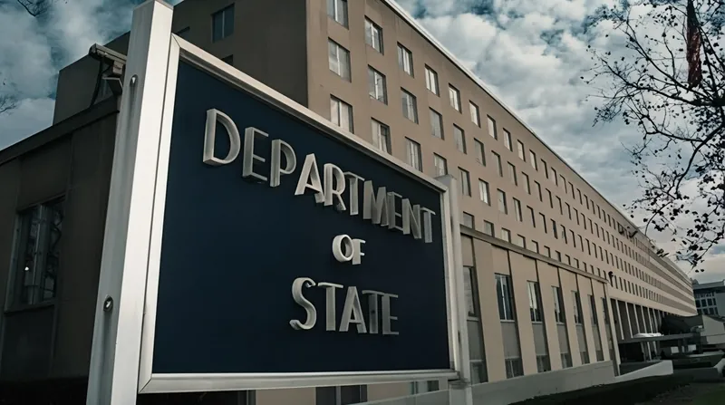 The exterior facade of the United States Department of State headquarters building in Washington D.C.