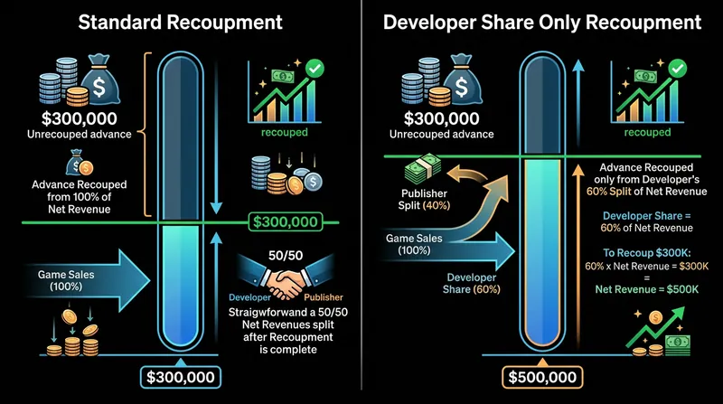 Recouping an advance solely from the developer's share drastically increases the sales required to reach profitability.
