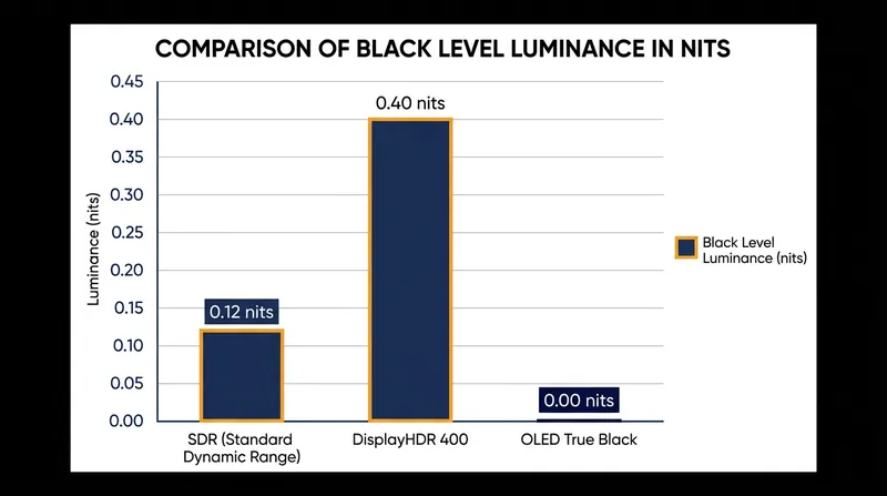 A 1000:1 contrast ratio mathematically forces a 0.4-nit black level when the backlight is driven to 400 nits.
