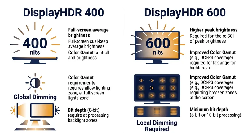 The DisplayHDR 600 tier is the first VESA standard to mandate local dimming hardware.
