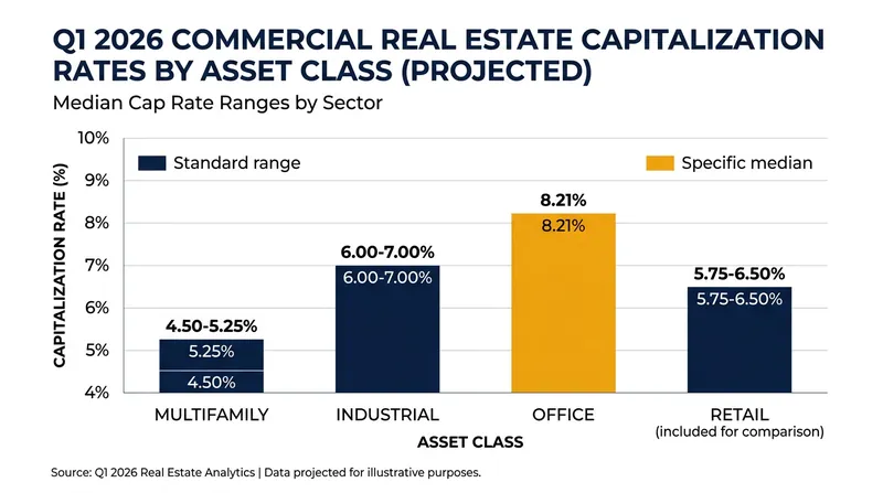 Class A office buildings currently trade at a significant risk premium compared to multifamily and industrial assets.