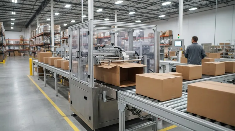 Illustration: Automated packaging machines cut corrugated board to the exact dimensions of a product, eliminating the empty space that incurs dimensional weight penalties.