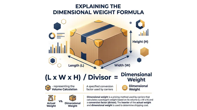 Carriers calculate dimensional weight by dividing a parcel's total cubic volume by a set mathematical constant.