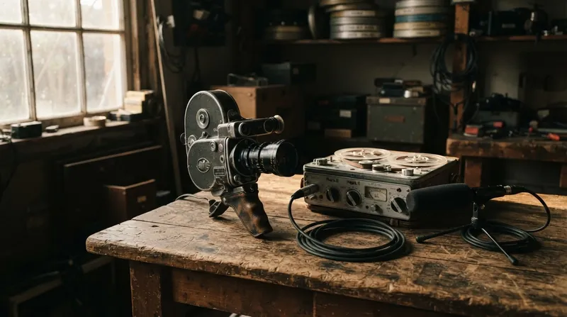 Illustration: Portable sync-sound equipment allowed two-person crews to record dialogue on location without a massive studio setup.