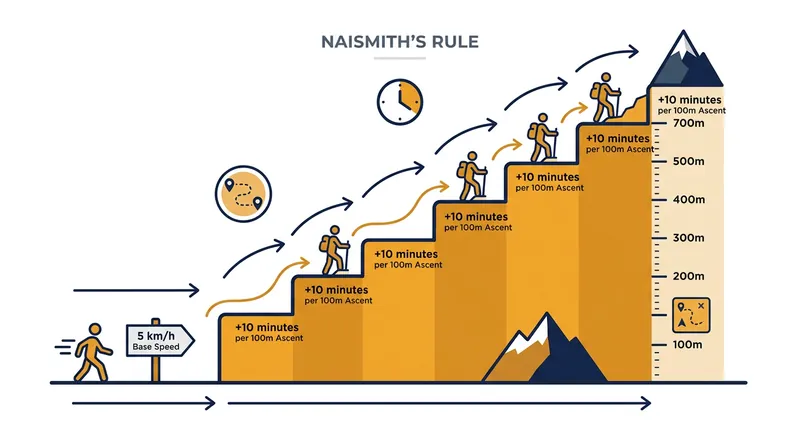 The standard metric conversion of Naismith's Rule separates horizontal distance from vertical climb.