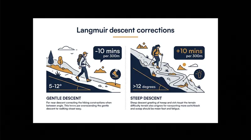 Langmuir's corrections account for the time gained on gentle descents and the braking time lost on steep drops.