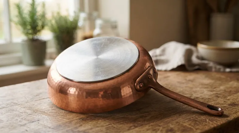 Illustration: Modern manufacturers bond a thin layer of magnetic steel to the base of copper pans to make them induction-compatible.
