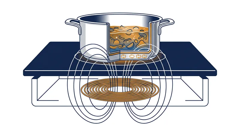 Induction cooktops generate heat by inducing electrical eddy currents directly within the metal base of the cookware.