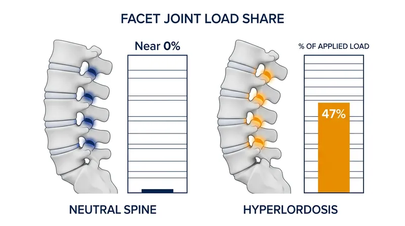 Arching the lower back transfers nearly half of the spine's compressive load onto the delicate facet joints.