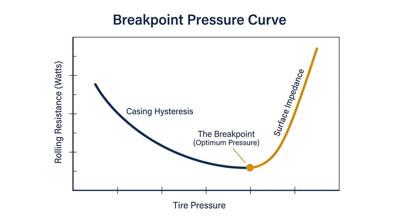 The breakpoint pressure marks the exact moment where adding more air begins to increase rolling resistance.