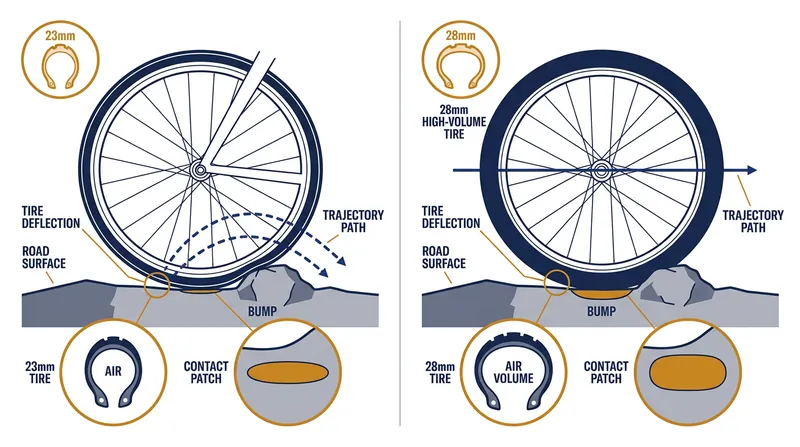 High-volume tires allow for lower pressures, effectively neutralizing surface impedance on standard asphalt.