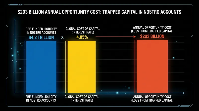 The opportunity cost of maintaining pre-funded liquidity acts as an invisible tax on the global banking system.