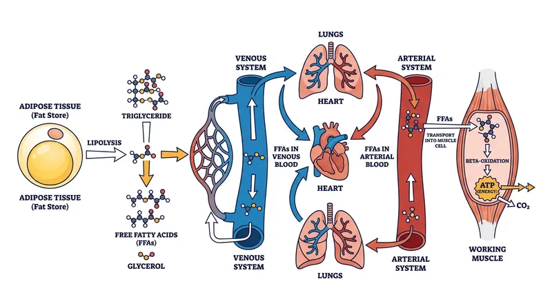Mobilized fatty acids must pass through the cardiopulmonary system before they can be oxidized by working muscles.