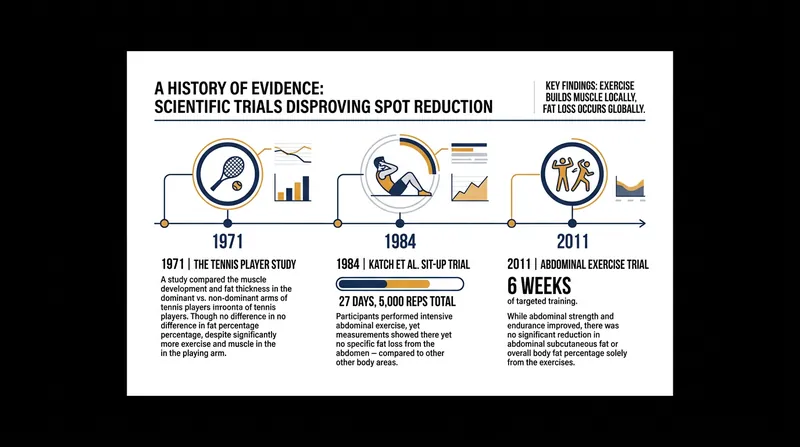 Multiple clinical trials have repeatedly demonstrated the failure of localized exercise to reduce regional fat thickness.