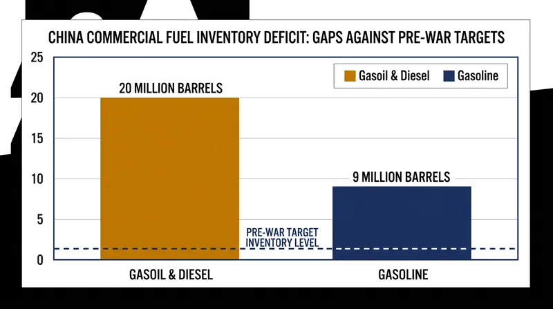 China's commercial diesel and gasoline inventories remain significantly below government target thresholds.