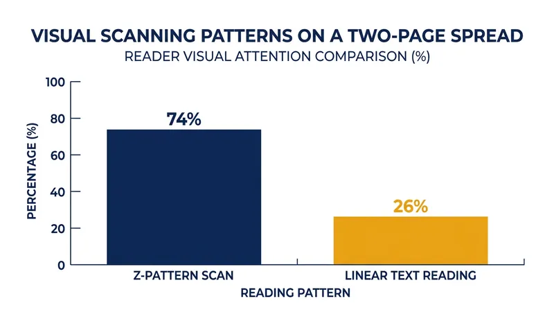 Eye-tracking studies reveal that most readers subconsciously scan an entire spread for visual weight before reading the first word.