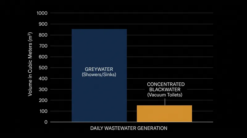 Source separation ensures that highly concentrated blackwater is isolated from the much larger volume of greywater.