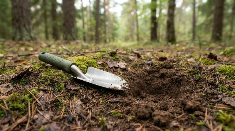 Illustration: Mixing excavated dirt into the deposit immediately inoculates the waste with decomposing bacteria.