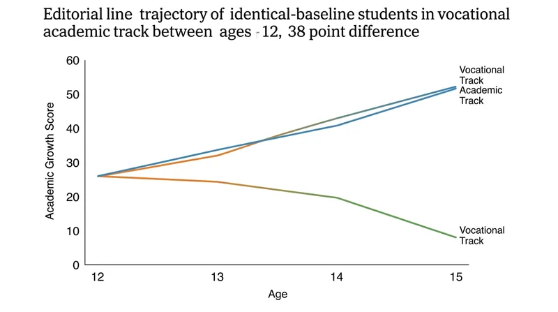 Students placed in vocational tracks show a marked deceleration in academic growth compared to peers of identical baseline ability.
