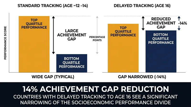Delaying the separation of students until age 16 significantly narrows the socioeconomic achievement gap.