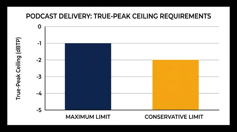 True-peak ceilings prevent audio from distorting when compressed into MP3 or AAC formats.
