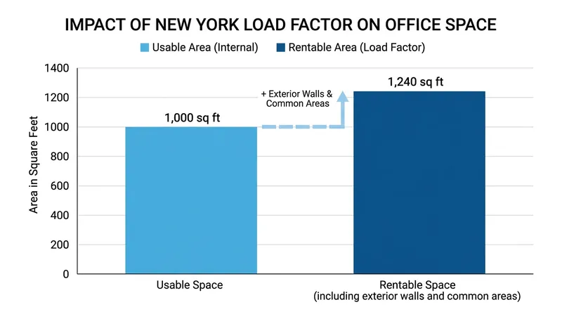 The REBNY load factor adds a pro-rata share of shared building amenities to a private unit's floor plan.