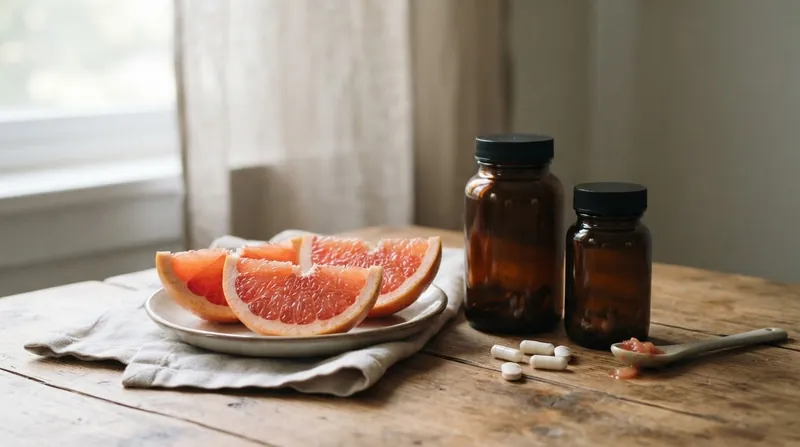 Illustration: Medical labels instruct patients to avoid grapefruit entirely, as spacing out consumption does not prevent the interaction.