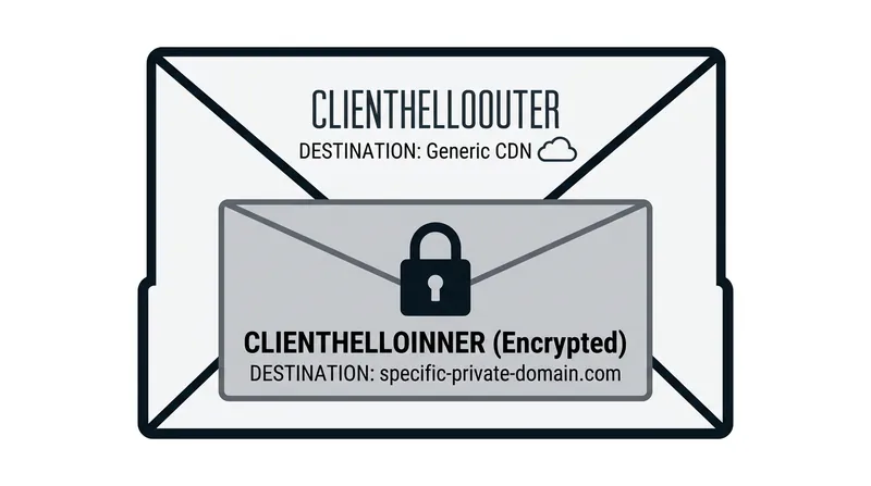 The dual-message structure allows the browser to present a decoy destination to network observers.