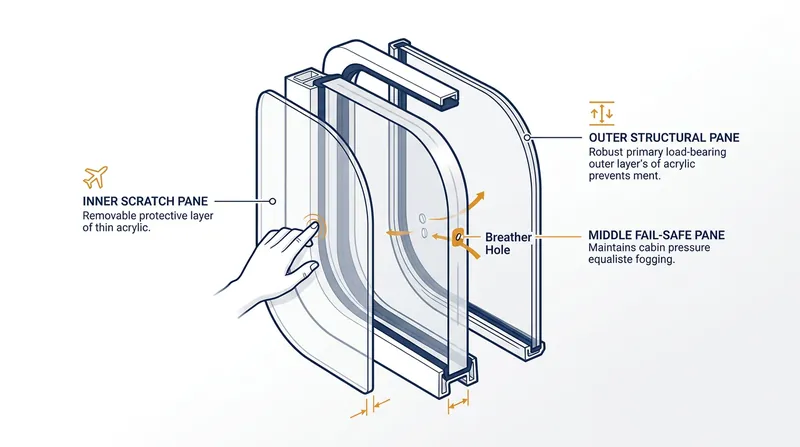 Aircraft windows consist of three distinct acrylic layers, each serving a specific purpose.
