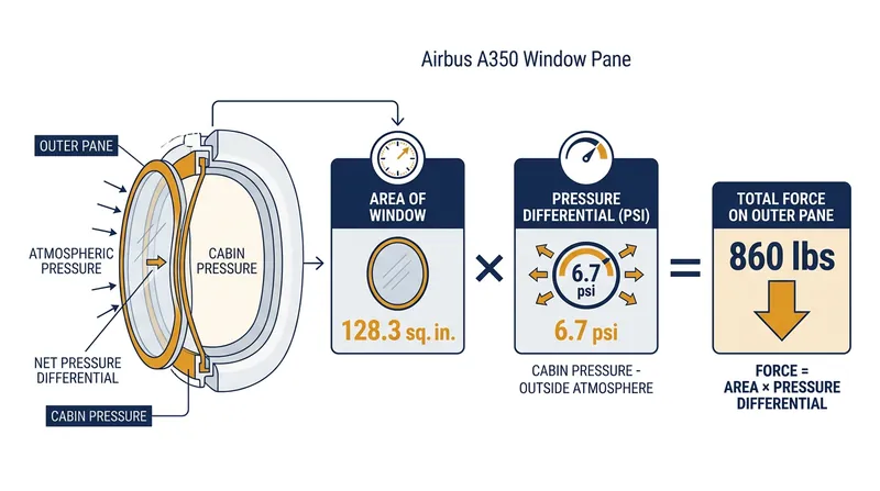 The pressure differential at cruising altitude exerts hundreds of pounds of force on a single window.