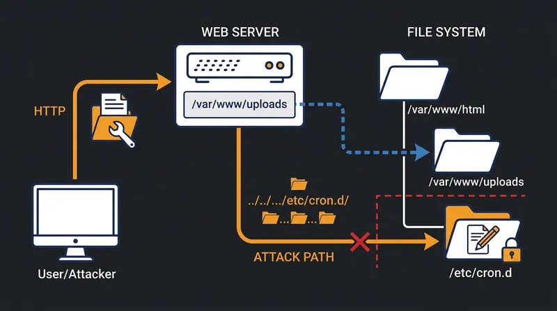 Path traversal allows attackers to escape restricted web directories and write files directly to the operating system.
