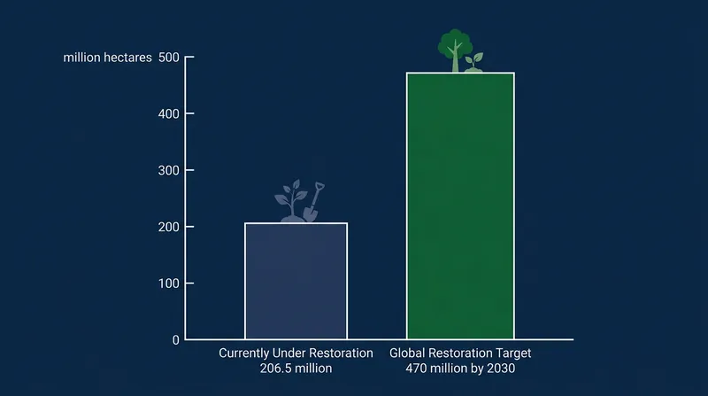 The gap between current restoration efforts and the 2030 global targets.