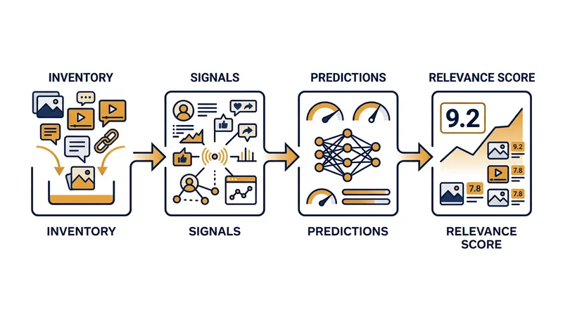 The four-stage pipeline filters thousands of potential posts into a curated feed.
