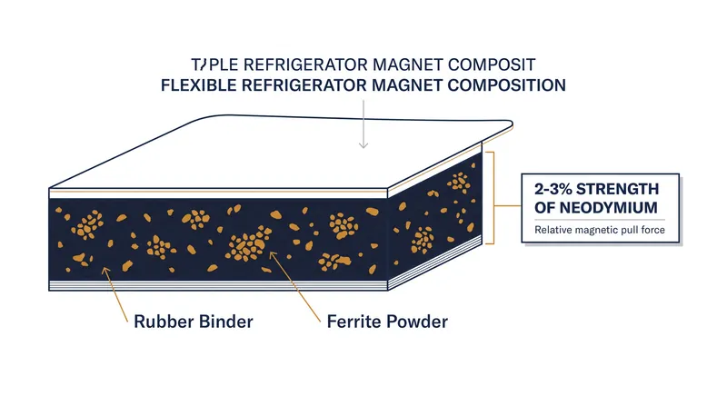 Flexible magnets are composite materials made of weak ferrite powder suspended in a pliable rubber or plastic binder.