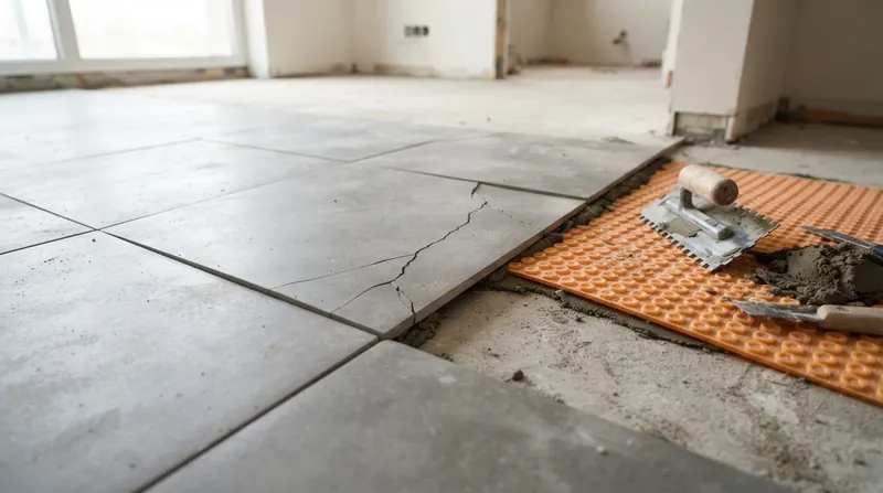 Illustration: When a floor deflects vertically beyond its structural limit, the rigid tile and grout will inevitably fracture.