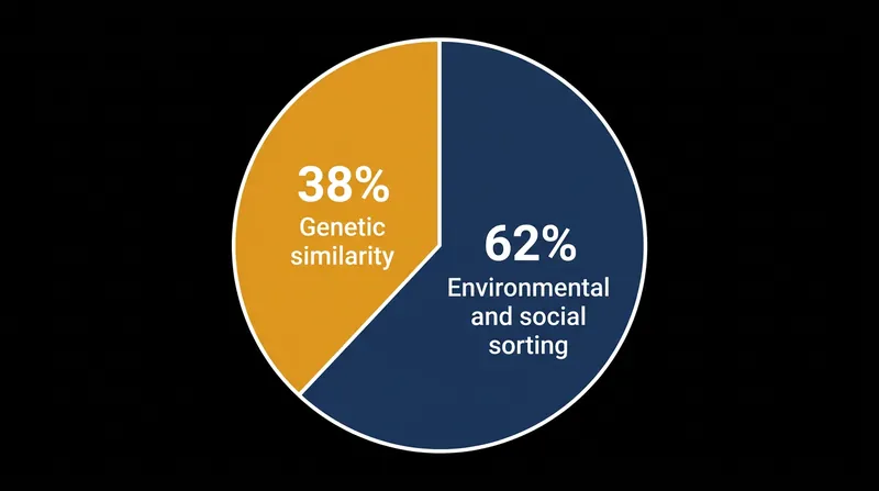 Environmental sorting and shared social geography drive the majority of partner matching, rather than pure genetic preference.
