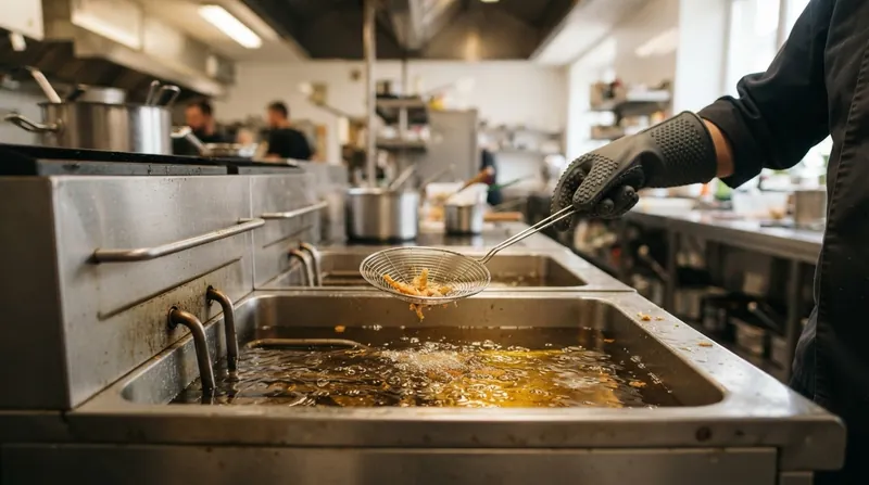 Illustration: Even with a cold zone, cooks must continually skim floating debris to prevent it from carbonizing in the active cooking area.
