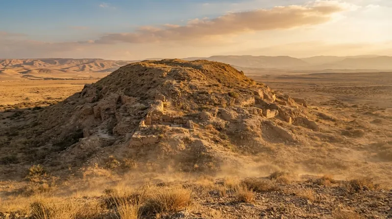 Illustration: A 'tell' or 'toumba' is an artificial mound formed entirely by thousands of years of human construction and rebuilding on the same footprint.