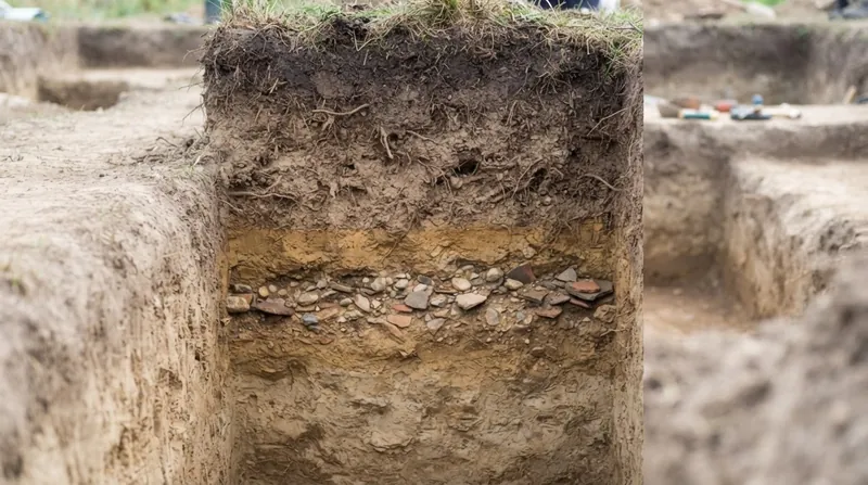 Illustration: Bioturbation often results in a 'stone line,' where artifacts sink until they reach the maximum depth of earthworm activity.